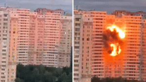 Caught on camera: Terrifying moment Russian drone hits apartment building in Kyiv